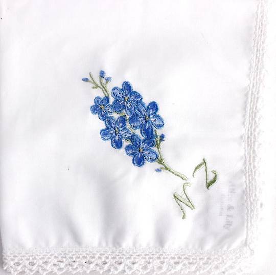 Embroidered lace edged handkerchiefs 'Forget Me Not'.  Style: EHC/FOR